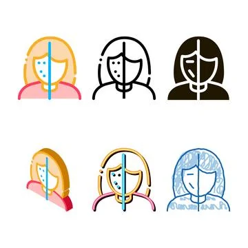 Skin face before set and after icon vector outline Stock Illustration