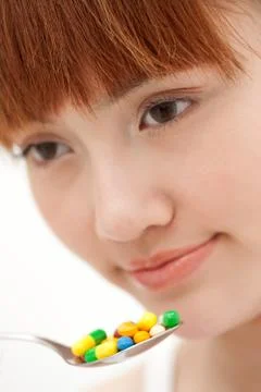 Skin Spoon Capsule Vertical composition Indoor Asians Adult woman Adult Women Stock Photos