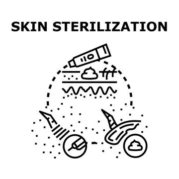 Skin sterilization process with medical tools and cream Stock Illustration