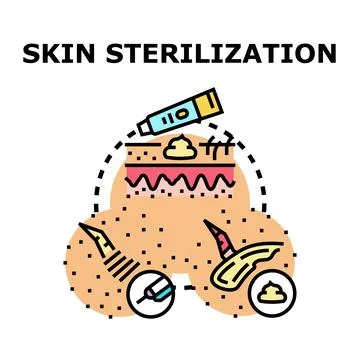 Skin sterilization process with medical tools and cream Stock Illustration