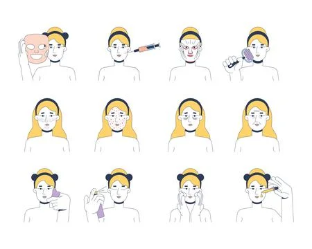 Skincare routine and skin problems 2D vector illustrations set Stock Illustration