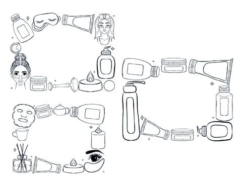 Skincare routine set of oval frames vector with natural organic cosmetics pro Illustrazione stock