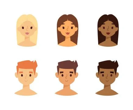 Skine tone faces vector set Illustrazione stock