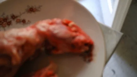 Skinned closeup head of a rabbit, coming from out of focus to perfect focus Stock Footage 100883650