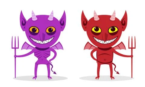 Skinny imp and fat devil, front view, vector art Stockillustratie