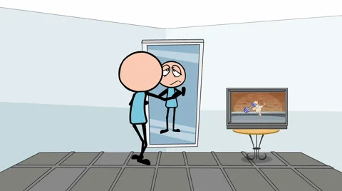 Skinny Man, Flexing in Mirror:  Loop Video stock 63453113
