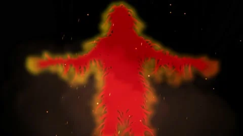 Skinwalker , supernatural humanoid creature raising arms .  3d animation Stock Footage 139727985