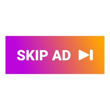 Skip ad button with gradient from purple to orange is displaying skip ad sign 스톡 일러스트