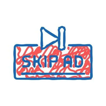 Skip ad button icon doodle illustration Stock Illustration