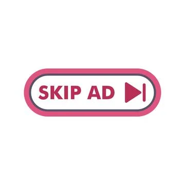Skip ad button invites viewers to bypass commercials and continue watching Illustrazione stock