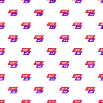 Skip ad button seamless pattern over white background Illustrazione stock