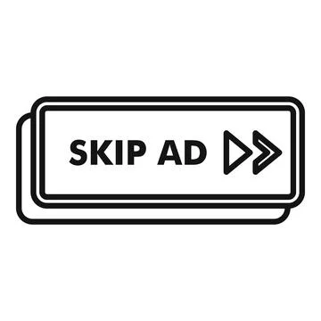 Skip ad button showing a rectangular outline with arrows pointing to the righ Illustrazione stock