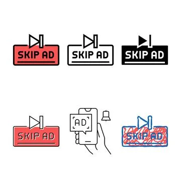 Skip ad button styles color icon vector Stock Illustration