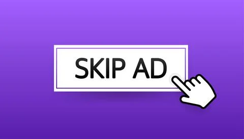 Skip ad flat button on white background. Hand mouse. Flat button. Vector Stock Illustration