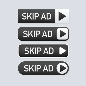 Skip ad flat button on white background. Hand mouse. Flat button. Vector Stock Illustration