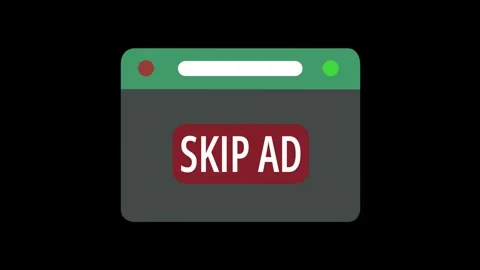 Skip ad with red button animated on black background. Skip advertisement we.. Stock Footage 340408317