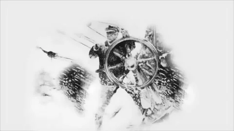 Skipper at the helm in a storm Stock Footage 323314903