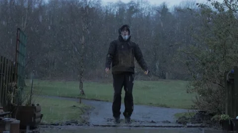 Skipping cardio exercise outdoors in Winter snowfall Stock Footage 136560619
