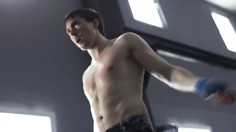 Skipping man training at the gym working out Stock Footage 76500906