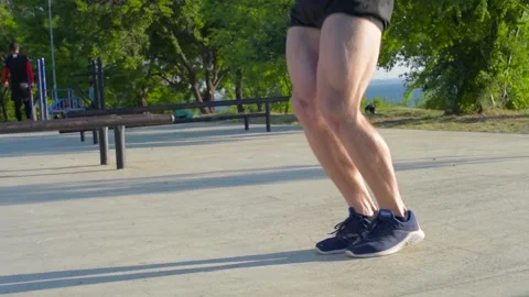 Skipping man training outdoor Stock Footage 90848331