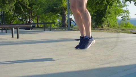 Skipping man training outdoor Stock Footage 90849920