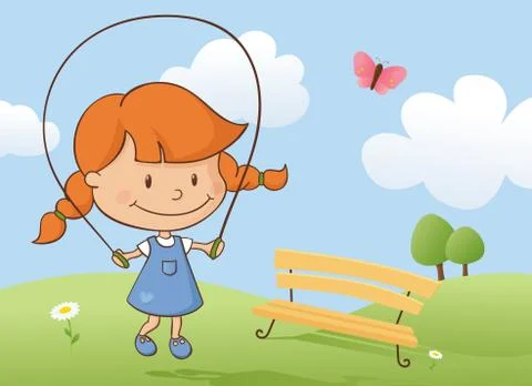 Skipping in the park Stock Illustration