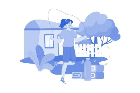 Skipping Rope Exercise Outside Illustration concept. A flat illustration is.. Stock Illustration