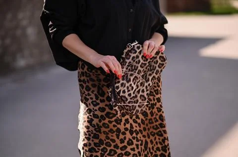 Skirt with leopard pattern visible in closeup, Stock Photos
