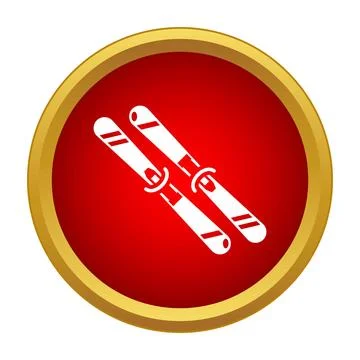 Skis icon on red gold button Illustration