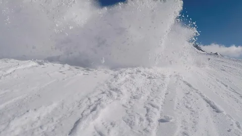 Skis Spraying Snow At Camera Stock Footage 94362331