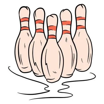 Skittles. Bowling pin set. Required for bowling. Bowling Club. Cartoon style. Stock Illustration
