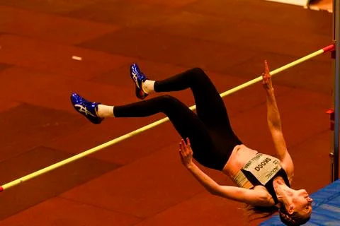 Skoog Sofie Sweden performs high jump during 19th Championship of Indoor High Stock-Fotos