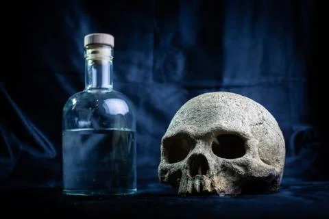 Skull with alcohol Stock Photos