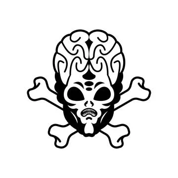 Skull Alien Invader With Bones Sign Stock Illustration