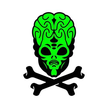 Skull Alien Invader With Bones Sign Stock Illustration
