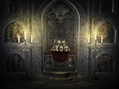 Skull on the Altar Scary Backdrop Stock Illustration