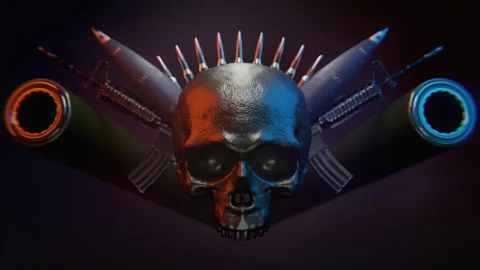 Skull With Ammunitions Around Stock Footage 244327235