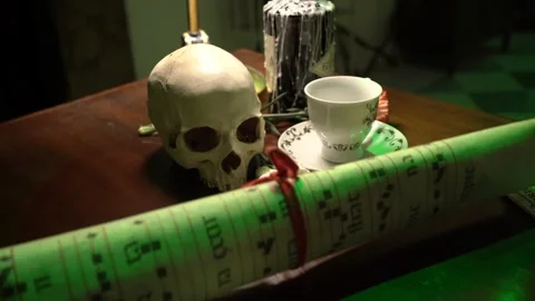 Skull and ancient parchment Stock Footage 140969237