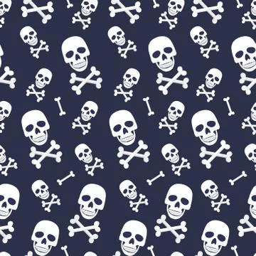 Skull and bone seamless pattern on blue background. halloween skull pattern b Stock Illustration