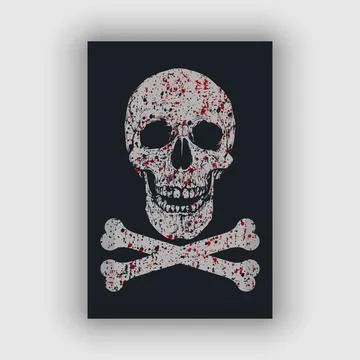 Skull and bone vector with gritty texture and blood stain Stock Illustration
