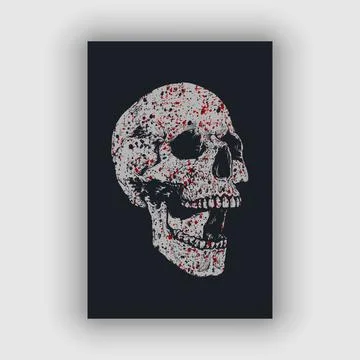 Skull and bone vector with gritty texture and blood stain Stock Illustration