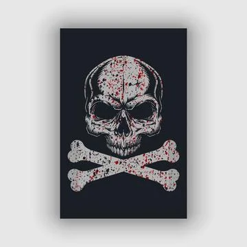 Skull and bone vector with gritty texture and blood stain Stock Illustration