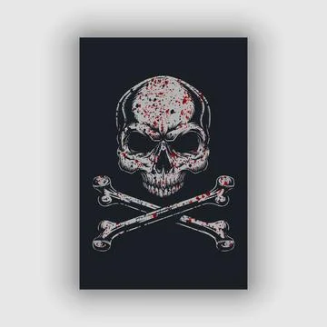 Skull and bone vector with gritty texture and blood stain Stock Illustration