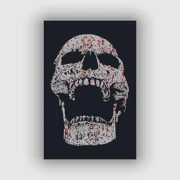 Skull and bone vector with gritty texture and blood stain Stock Illustration