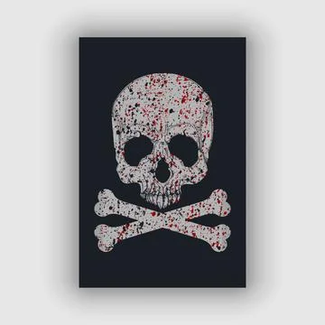 Skull and bone vector with gritty texture and blood stain Stock Illustration