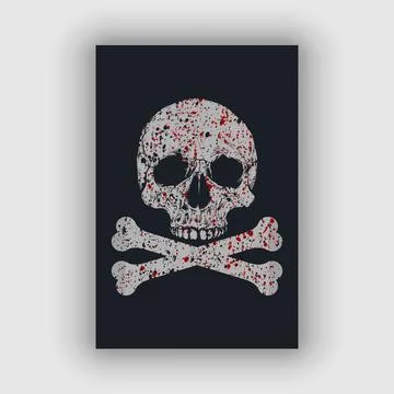 Skull and bone vector with gritty texture and blood stain Stock Illustration