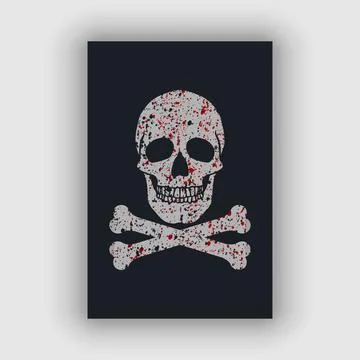 Skull and bone vector with gritty texture and blood stain Stock Illustration