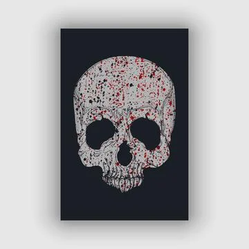 Skull and bone vector with gritty texture and blood stain Stock Illustration