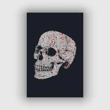 Skull and bone vector with gritty texture and blood stain Stock Illustration