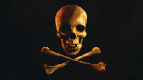 Skull and bones on a black background. Pirate flag symbol. Stock Footage 68862157